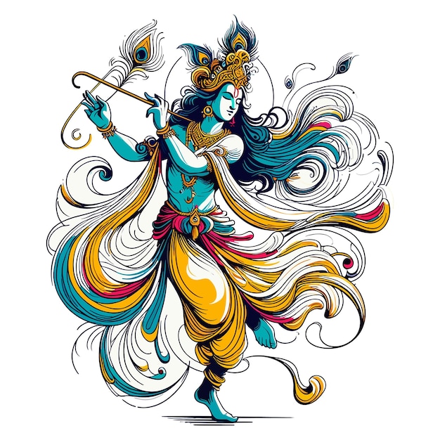 Ilustración vectorial evocadora trae a la vida la esencia divina del Señor Krishna