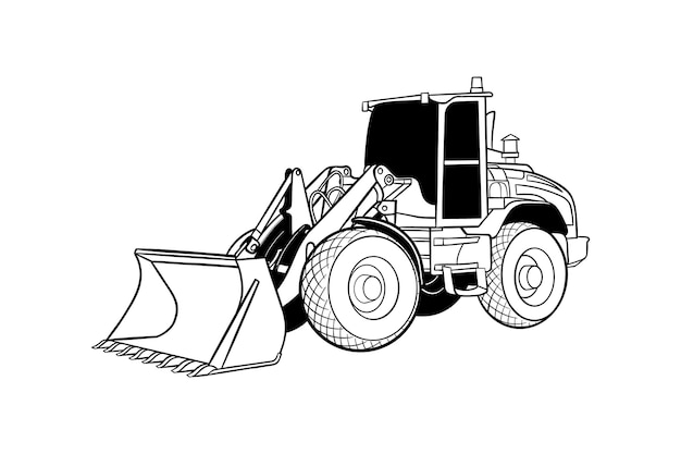 Ilustración vectorial de una excavadora con líneas blancas y negras