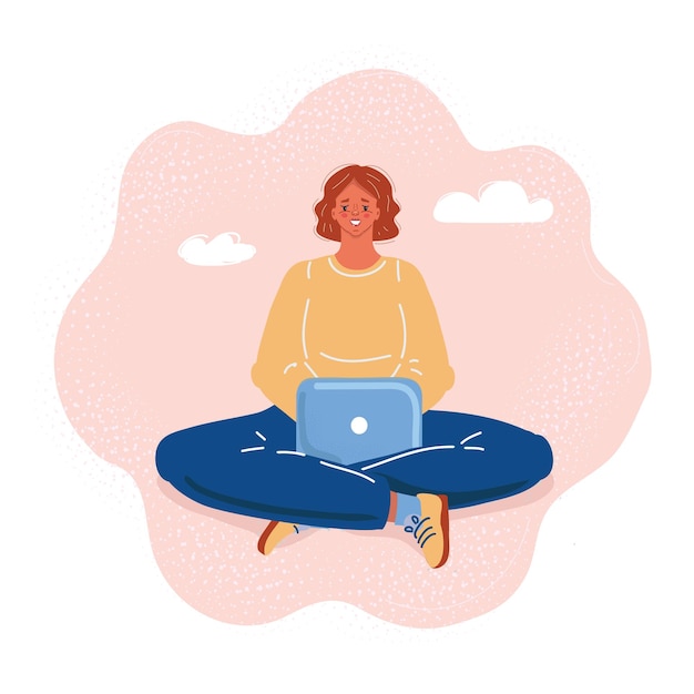 Ilustración vectorial del éxito de la mujer trabajando en computadoras portátiles y trabajo en el hogar