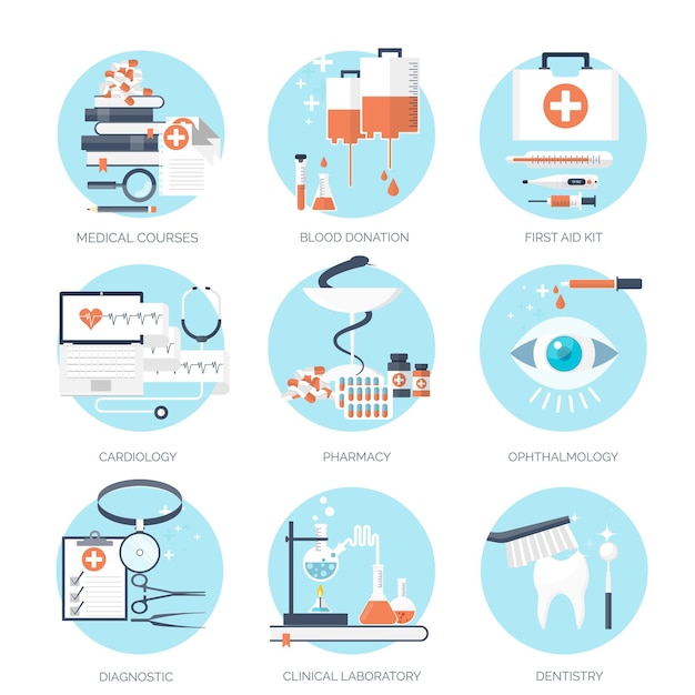 Ilustración vectorial experimento de investigación de antecedentes médicos y químicos planos primeros auxilios sanitarios