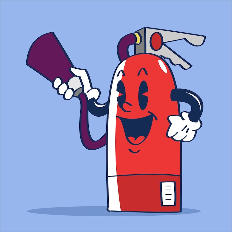 Vector ilustración vectorial de un extintor de incendios con una cara dibujada en él