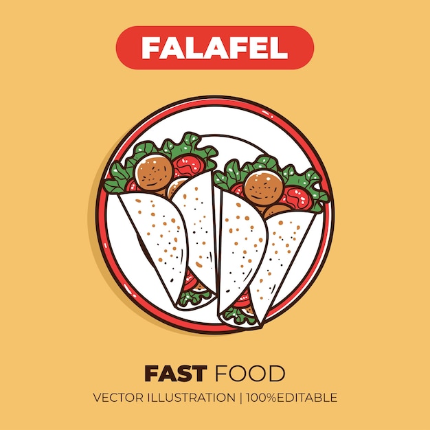 Ilustración vectorial de falafel de comida rápida