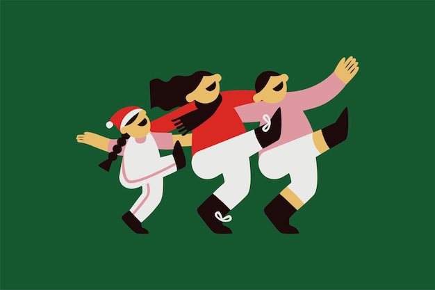 Ilustración vectorial de la familia bailando en navidad