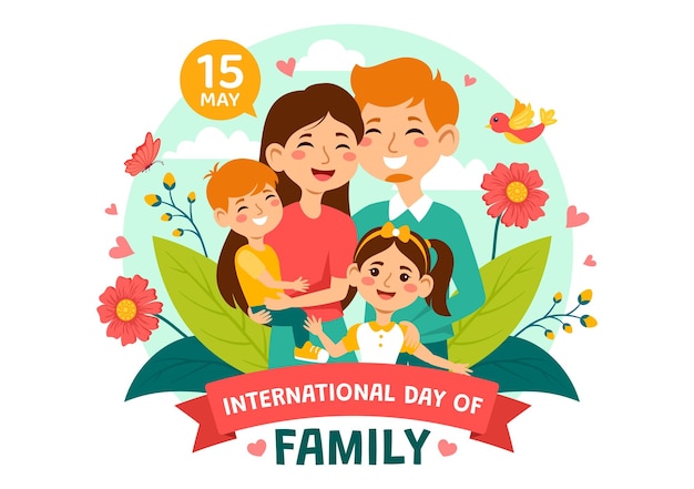 Ilustración vectorial de familia feliz con mamá, papá e hijo caracter para la celebración de la felicidad y el amor