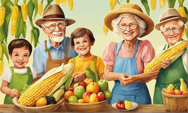 Ilustración vectorial con la familia en el jardín Ilustración vectoral con la família en el grupo de jardín de h