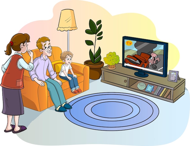 Vector ilustración vectorial de familia viendo tv