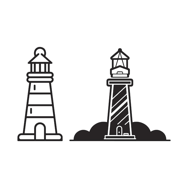 Ilustración vectorial de faro vectorial con dibujos en línea