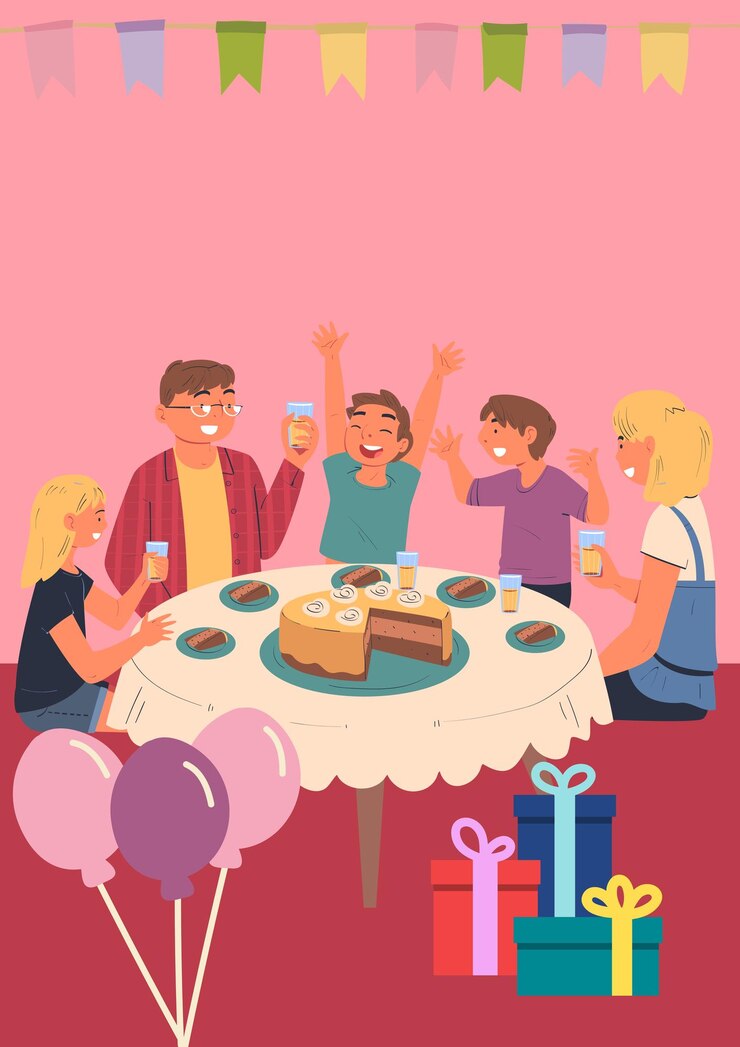 Vector ilustración vectorial de la felicidad familiar para un niño que celebra su cumpleaños