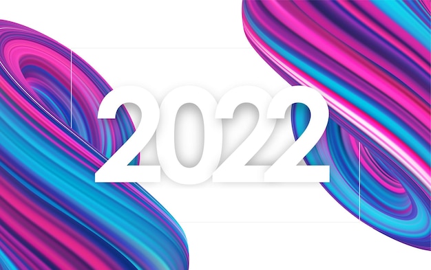 Vector ilustración vectorial: feliz año nuevo 2022. tarjeta de felicitación con forma retorcida fluida abstracta colorida. diseño de moda.