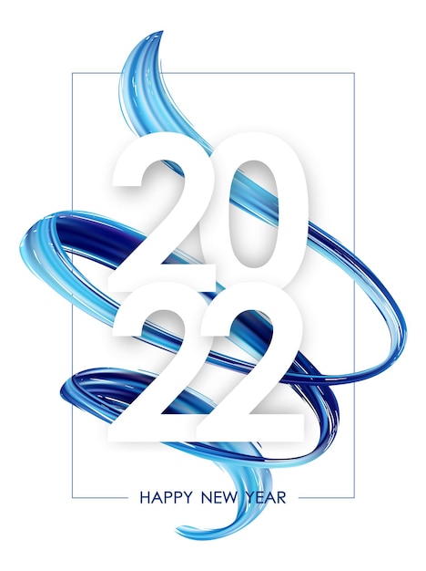 Vector ilustración vectorial: feliz año nuevo. número de 2022 con forma de trazo de pintura con textura retorcida abstracta azul. diseño de moda