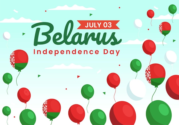 Vector ilustración vectorial de feliz día de la independencia de bielorrusia el 3 de julio con bandera y cinta ondeando