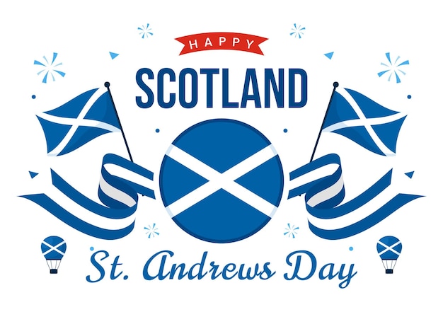 Ilustración vectorial del Feliz Día de San Andrés el 30 de noviembre con la bandera de Escocia en una celebración nacional de vacaciones con un fondo de estilo plano