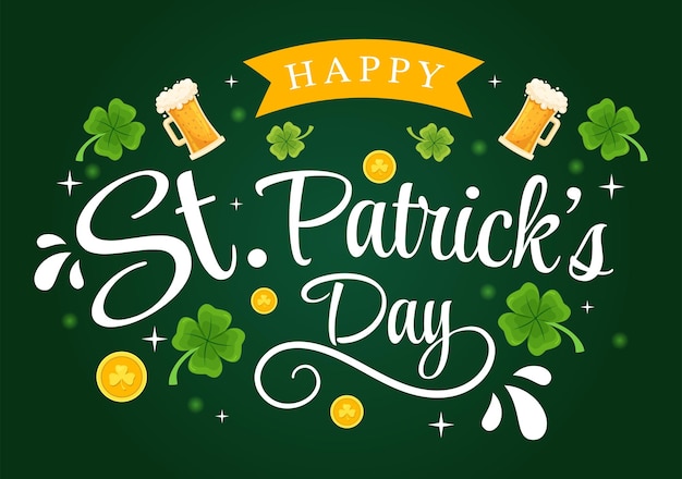 Ilustración vectorial de Feliz Día de San Patricio el 17 de marzo con monedas de oro y diseño de Shamrock