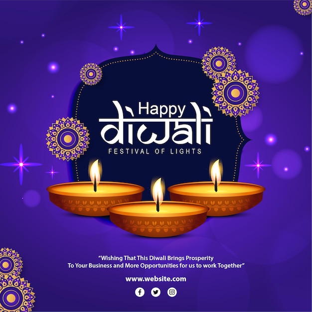 Ilustración vectorial de feliz Diwali plantilla de alimentación de redes sociales texto escrito significa feliz Diwali