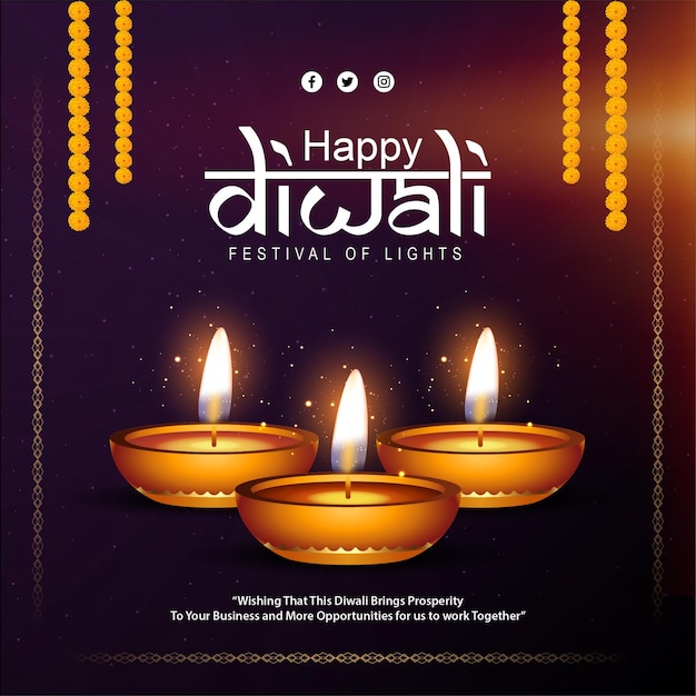 Ilustración vectorial de feliz Diwali plantilla de alimentación de redes sociales texto escrito significa feliz Diwali