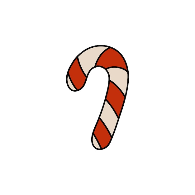 Ilustración vectorial festiva de un clásico bastón de caramelo rojo y blanco perfecto para diseños navideños, decoración navideña y marketing estacional, ideal para tarjetas de felicitación, volantes y gráficos web.