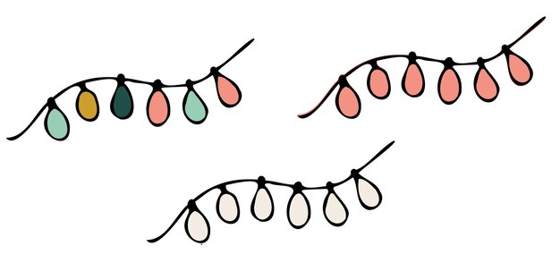 Una ilustración vectorial festiva de coloridas luces de cuerda en un estilo dibujado a mano perfecto para Navidad
