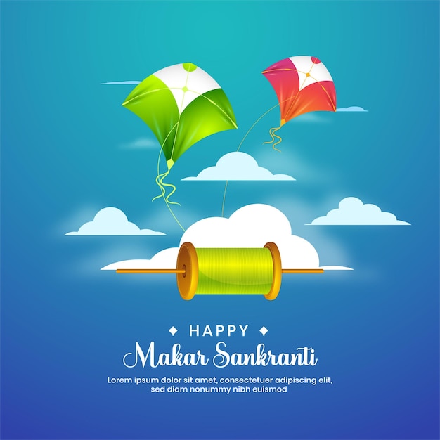 Ilustración vectorial del festival de cometas de Makar Sankranti de la celebración de la India diseño de fondo