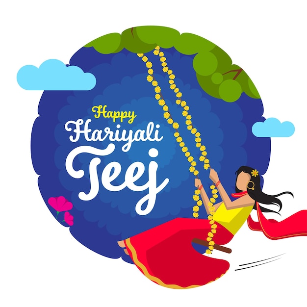 Ilustración vectorial del festival indio hariyali teej significa teej verde mujer casada disfruta del festival