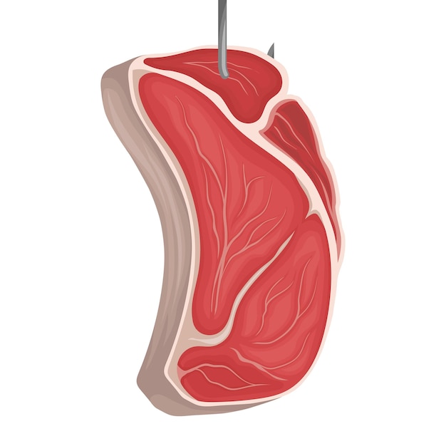 Ilustración vectorial de filete crudo colgado en un gancho de metal