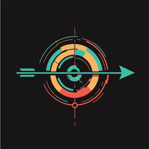 Ilustración vectorial de la flecha dinámica y el enfoque del objetivo del logotipo