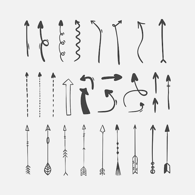 Ilustración vectorial flecha negra dibujada a mano conjunto flecha vectorial Colección de diferentes iconos de flechas