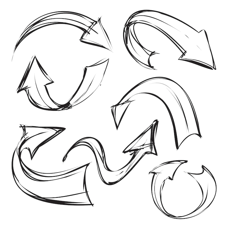 Vector ilustración vectorial de flechas curvas en estilo de boceto simple