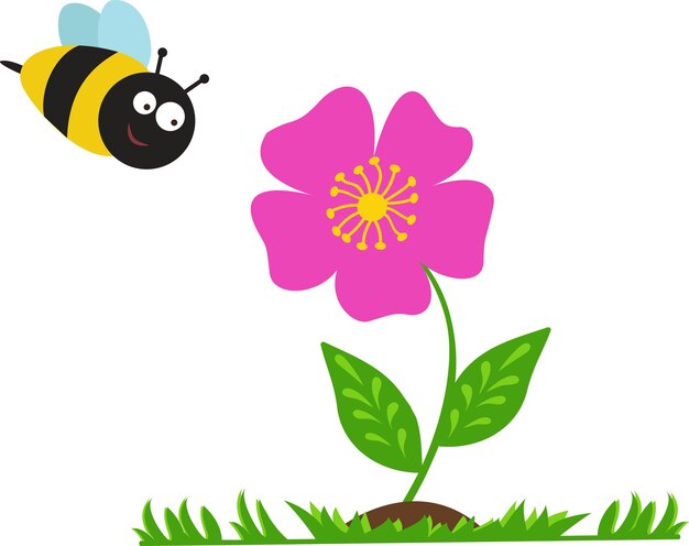 Ilustración vectorial con una flor y una abeja. linda ilustración infantil. se utiliza para niños.