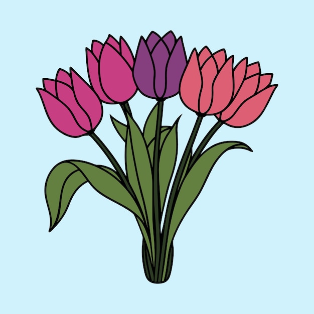 Ilustración vectorial de la flor del tulipán BW para la camiseta del logotipo o cualquier otra