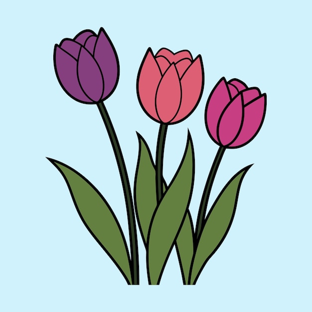 Ilustración vectorial de la flor del tulipán BW para la camiseta del logotipo o cualquier otra