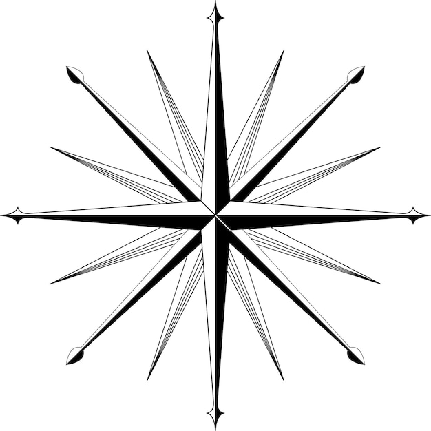 Ilustración vectorial de una flor de viento rosa de los vientos Ilustración en blanco y negro
