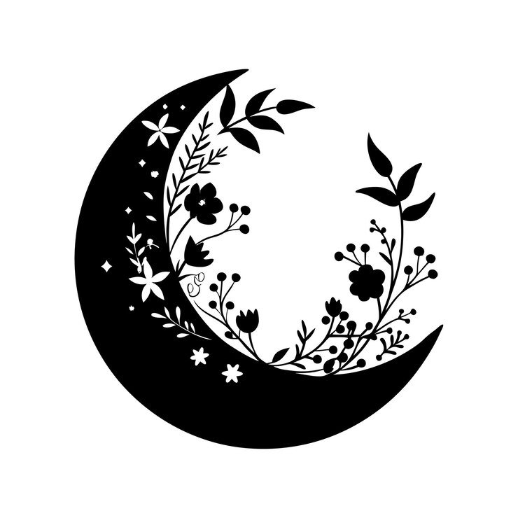 Ilustración vectorial floral de silueta negra con flor y planta aisladas sobre fondo blanco