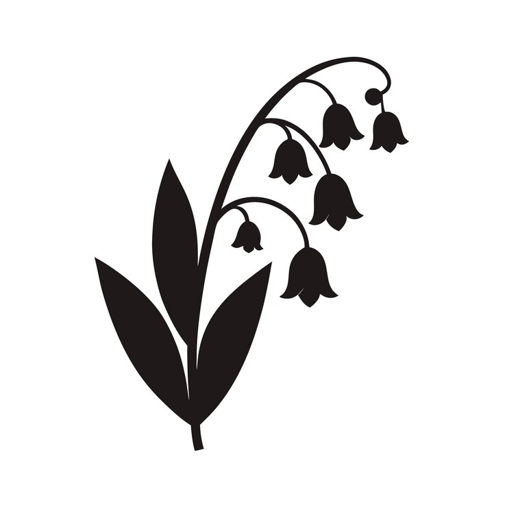 Ilustración vectorial floral de silueta negra con flor y planta aisladas sobre fondo blanco