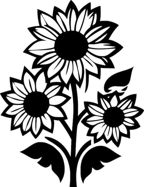 Vector ilustración vectorial de flores en blanco y negro