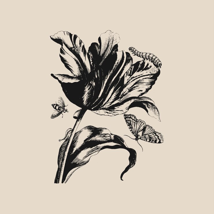Vector ilustración vectorial de flores e insectos de época dibujos decorativos de herbolarios ornamentales conjunto 13