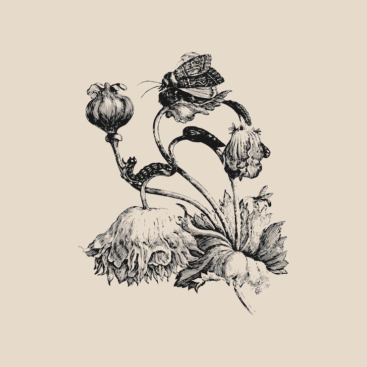 Vector ilustración vectorial de flores e insectos de época dibujos decorativos de herbolarios ornamentales conjunto 5