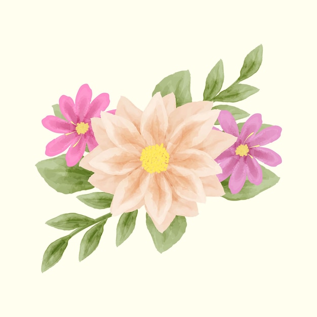 Vector ilustración vectorial de flores y hojas en acuarela