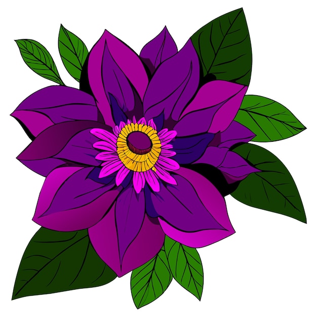 Ilustración vectorial de flores y hojas púrpuras