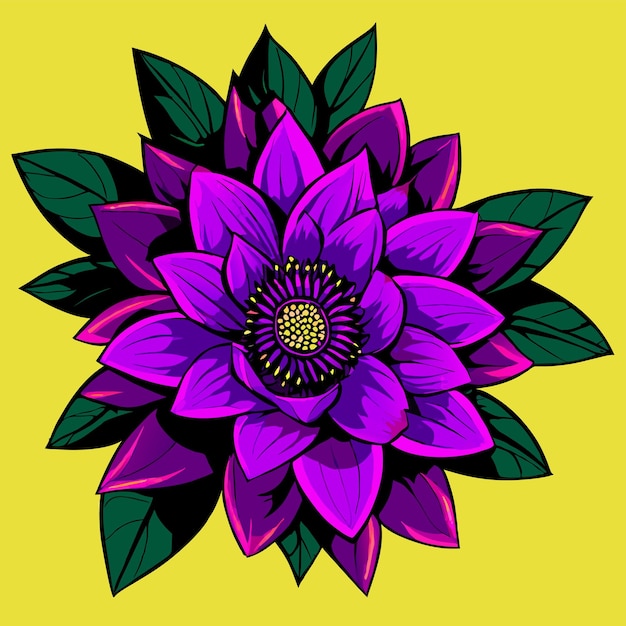Ilustración vectorial de flores y hojas púrpuras