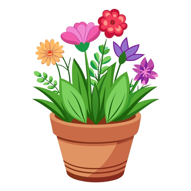 Ilustración vectorial de flores en macetas de plantas de interior
