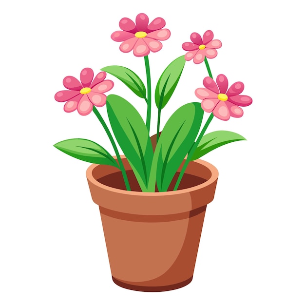 Ilustración vectorial de flores en macetas de plantas de interior