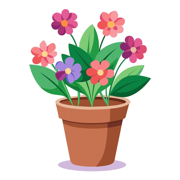 Ilustración vectorial de flores en macetas de plantas de interior