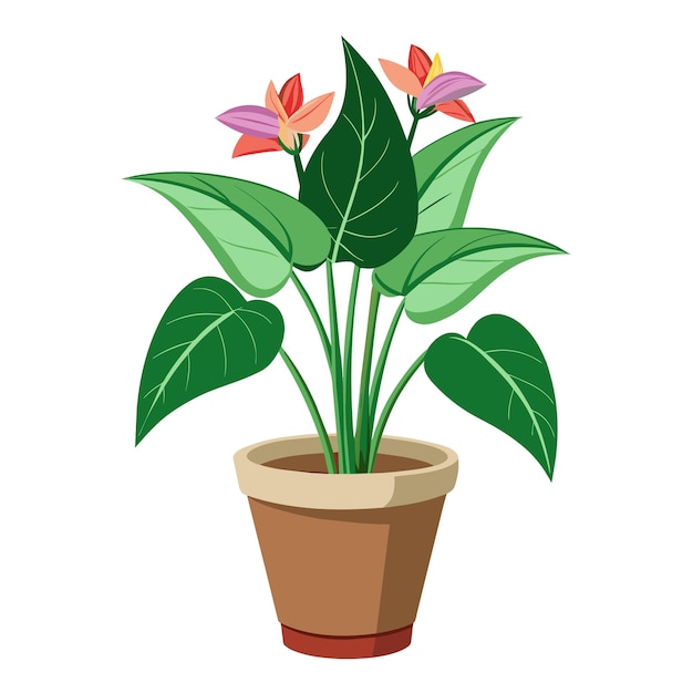 Ilustración vectorial de flores en macetas de plantas de interior