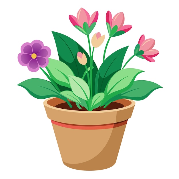 Ilustración vectorial de flores en macetas de plantas de interior