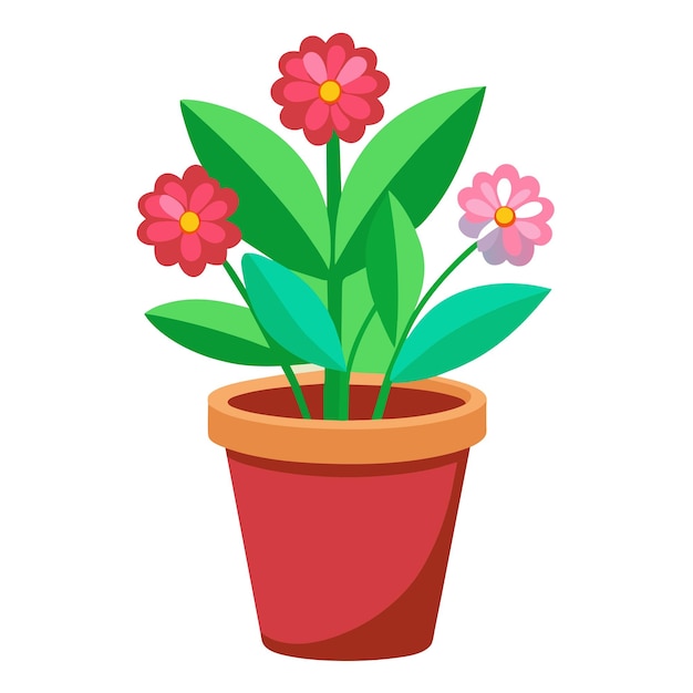Ilustración vectorial de flores en macetas de plantas de interior