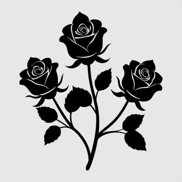 Ilustración vectorial de flores de rosas blancas y negras Conjunto de iconos de rosas simples