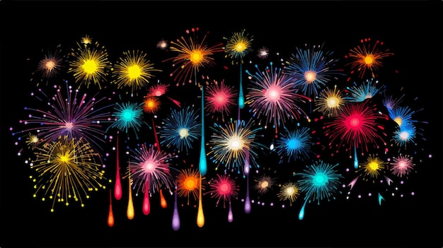 Ilustración vectorial de flujo de fuegos artificiales aleatorios coloridos