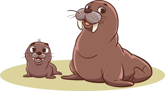 Ilustración vectorial de foca madre y cría de foca