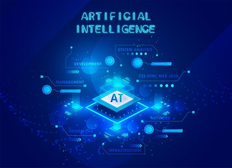 Ilustración vectorial de fondo azul profesional de la tecnología de inteligencia artificial
