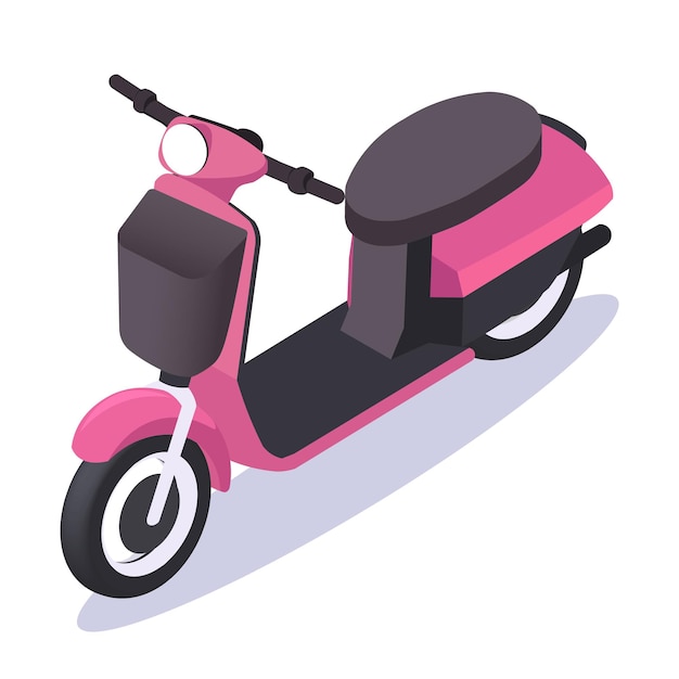 Ilustración vectorial de fondo blanco de scooter rosado isométrico con asiento negro